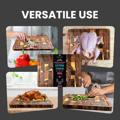 Walnut Wood End Grain Cutting Board for Kitchen with Juice Groove, Inner Handles, Heavy-Duty Butcher Block, Wooden Chopping Board, Charcuterie Boards 17" x 12" x 1" (17" x 12" x 1")