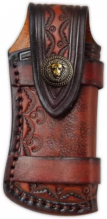 Omesio Pocket Knife Sheath, 4.53" Folding Leather Case, Horizontal Carry | Horizontal leather belt pouch, quiet metal snap scout holster, prevents pinching for folding pocket knives up to 4.53 inches