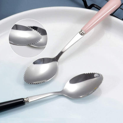 Set of 6 Grapefruit Spoons with Round Serrated Edges, Stainless Steel Serrated Spoon with Multicolor Ceramic Handle, Kiwi Apple Citrus Fruit, Dessert Spoon Sets (Silver)