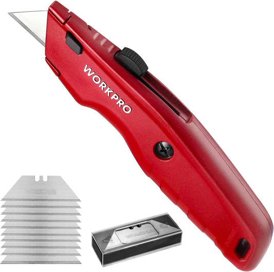 Premium Utility Knife, Retractable All Metal Heavy Duty Box Cutter, Quick Change Blade Razor Knife, with 10 Extra Blades