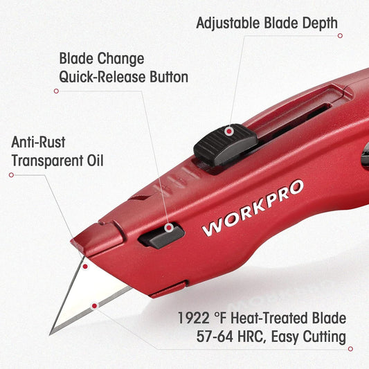 Premium Utility Knife, Retractable All Metal Heavy Duty Box Cutter, Quick Change Blade Razor Knife, with 10 Extra Blades