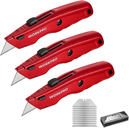 Premium Utility Knife, Retractable All Metal Heavy Duty Box Cutter, Quick Change Blade Razor Knife, with 10 Extra Blades