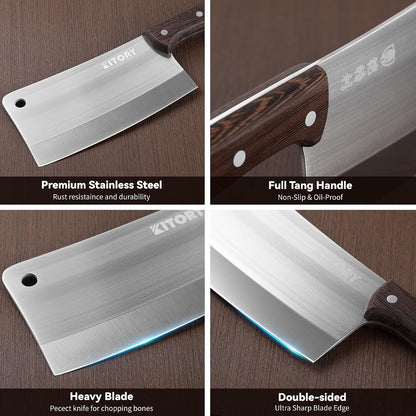 Meat Cleaver 7", Chinese Chef Kitchen knife, for meat and bones, versile blade, full tang, wood handle