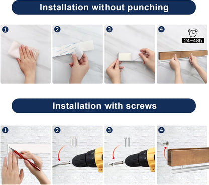 Dmore magnetic knife holder for wall—with 5 hooks, No Drilling 12 Inch black knife magnetic strip, Extra Strong Magnet knife rack, include Adhesive Tape and screws for Knives and Tools