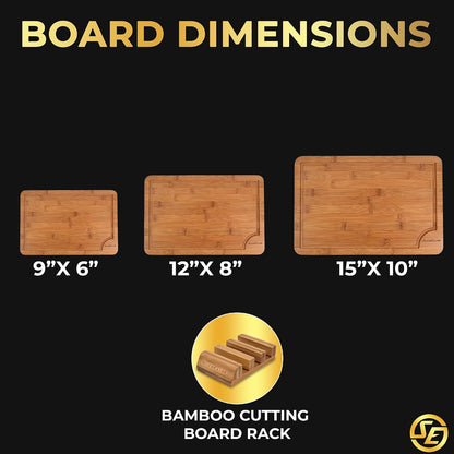 Extra Large Bamboo Cutting Board Set 3 Piece End Grain Wooden Chopping Boards with Holder Non Slip Feet Juice Groove XL Butcher Block Style Boards for Kitchen Carving and Serving