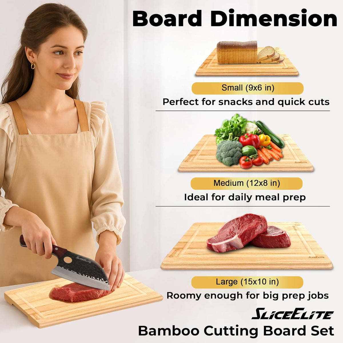 Extra Large Bamboo Cutting Board Set 3 Piece End Grain Wooden Chopping Boards with Holder Non Slip Feet Juice Groove XL Butcher Block Style Boards for Kitchen Carving and Serving