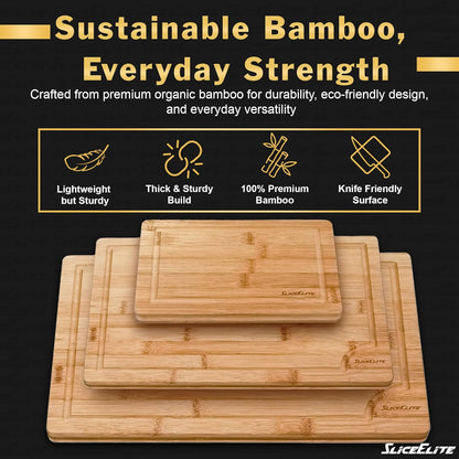 Extra Large Bamboo Cutting Board Set 3 Piece End Grain Wooden Chopping Boards with Holder Non Slip Feet Juice Groove XL Butcher Block Style Boards for Kitchen Carving and Serving