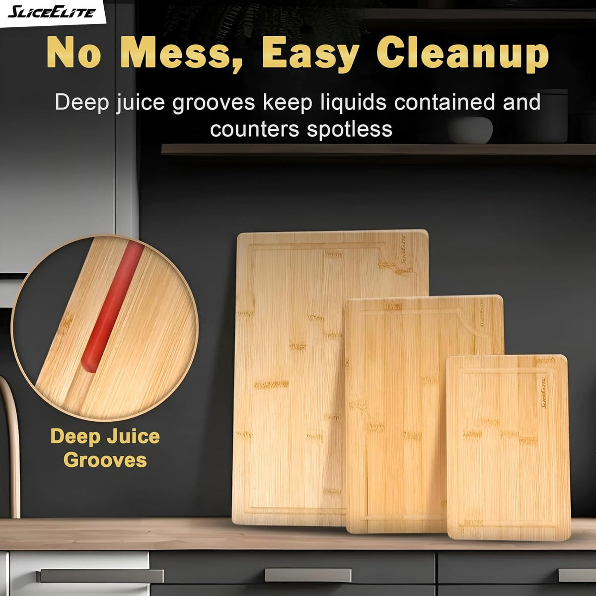 Extra Large Bamboo Cutting Board Set 3 Piece End Grain Wooden Chopping Boards with Holder Non Slip Feet Juice Groove XL Butcher Block Style Boards for Kitchen Carving and Serving