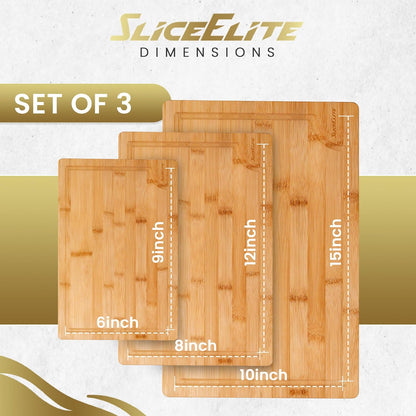 Extra Large Bamboo Cutting Board Set 3 Piece End Grain Wooden Chopping Boards with Holder Non Slip Feet Juice Groove XL Butcher Block Style Boards for Kitchen Carving and Serving