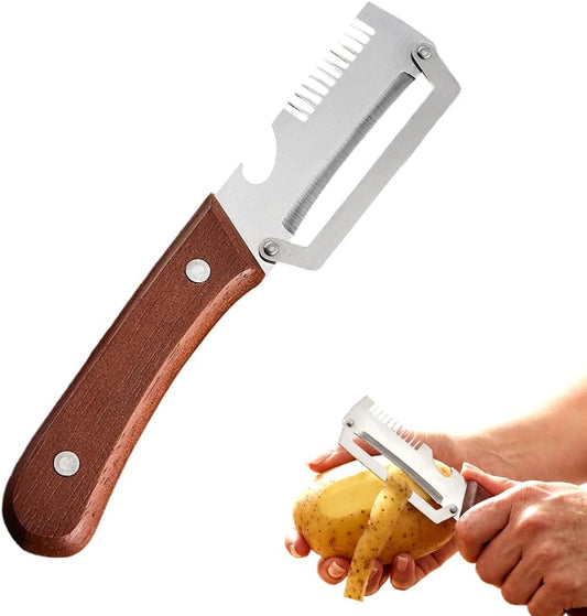 Premium Vegetable Peeler with Wooden Handle and Bottle Opener, Multi-Functional Vegetable Peeler for Kitchen, Kitchen Gadgets Tool for Fruit Pumpkin Peeling Potato Carrot Veggie Peeler (1)