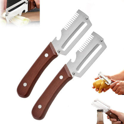 Premium Vegetable Peeler with Wooden Handle and Bottle Opener, Multi-Functional Vegetable Peeler for Kitchen, Kitchen Gadgets Tool for Fruit Pumpkin Peeling Potato Carrot Veggie Peeler (1)