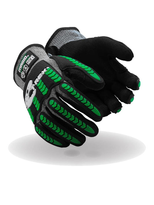 MAGID T-REX Flex Series ANSI Cut Level A9 Knit Impact Glove, 1 Pair, NitriX Palm, Size 7/S, Black & Green, TRX795