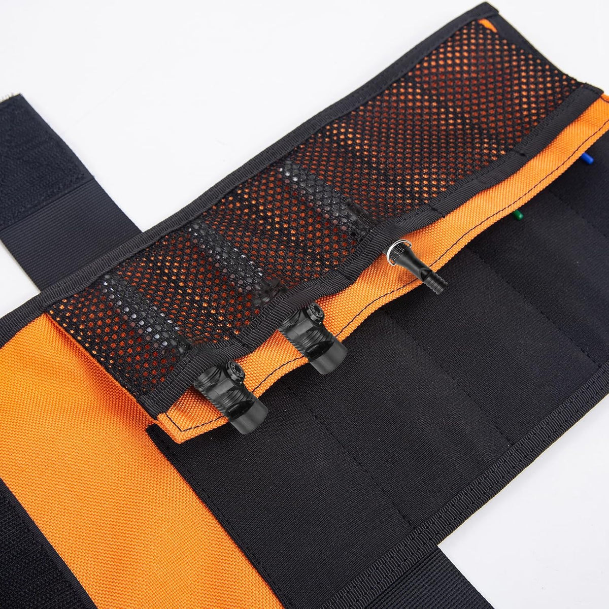 Compact Tool Organizer of Tool Roll, Portable Roll-Up Storage for Fire Starter, Knives, Multi-Tools, Elastic Mesh Pockets with Hook & Loop Closure for Camping, EDC, Survival Gear