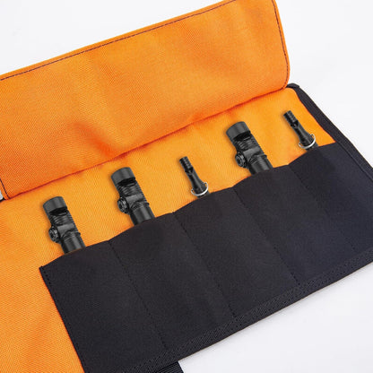 Compact Tool Organizer of Tool Roll, Portable Roll-Up Storage for Fire Starter, Knives, Multi-Tools, Elastic Mesh Pockets with Hook & Loop Closure for Camping, EDC, Survival Gear