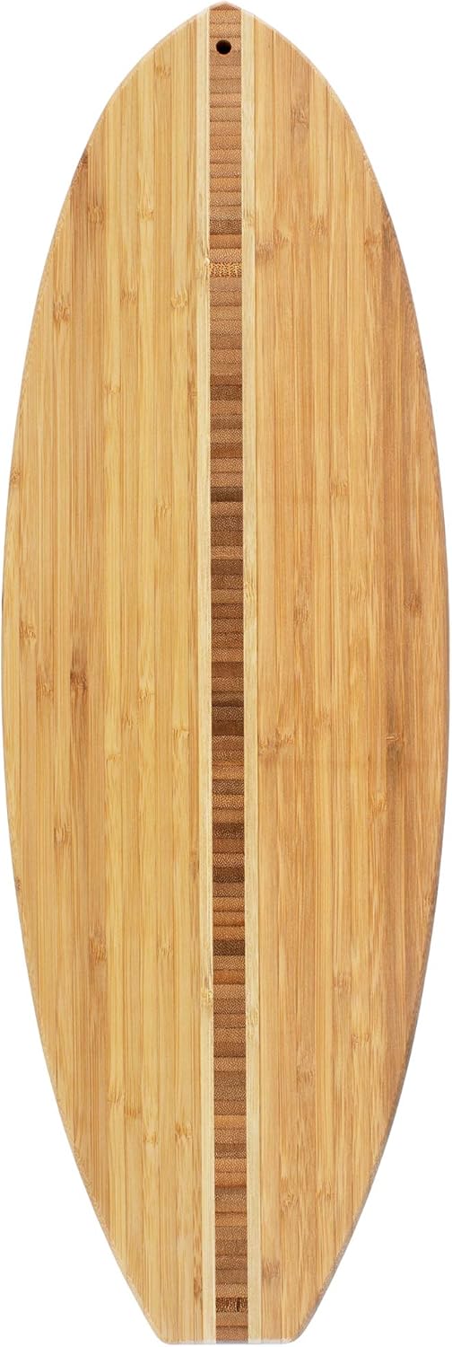 Lil Surfer Small Surfboard Cutting Board, 14.5 x 6 in | Small surfboard-shaped serving board brings beach vibes to charcuterie and snacks. Hang tie for easy wall display.