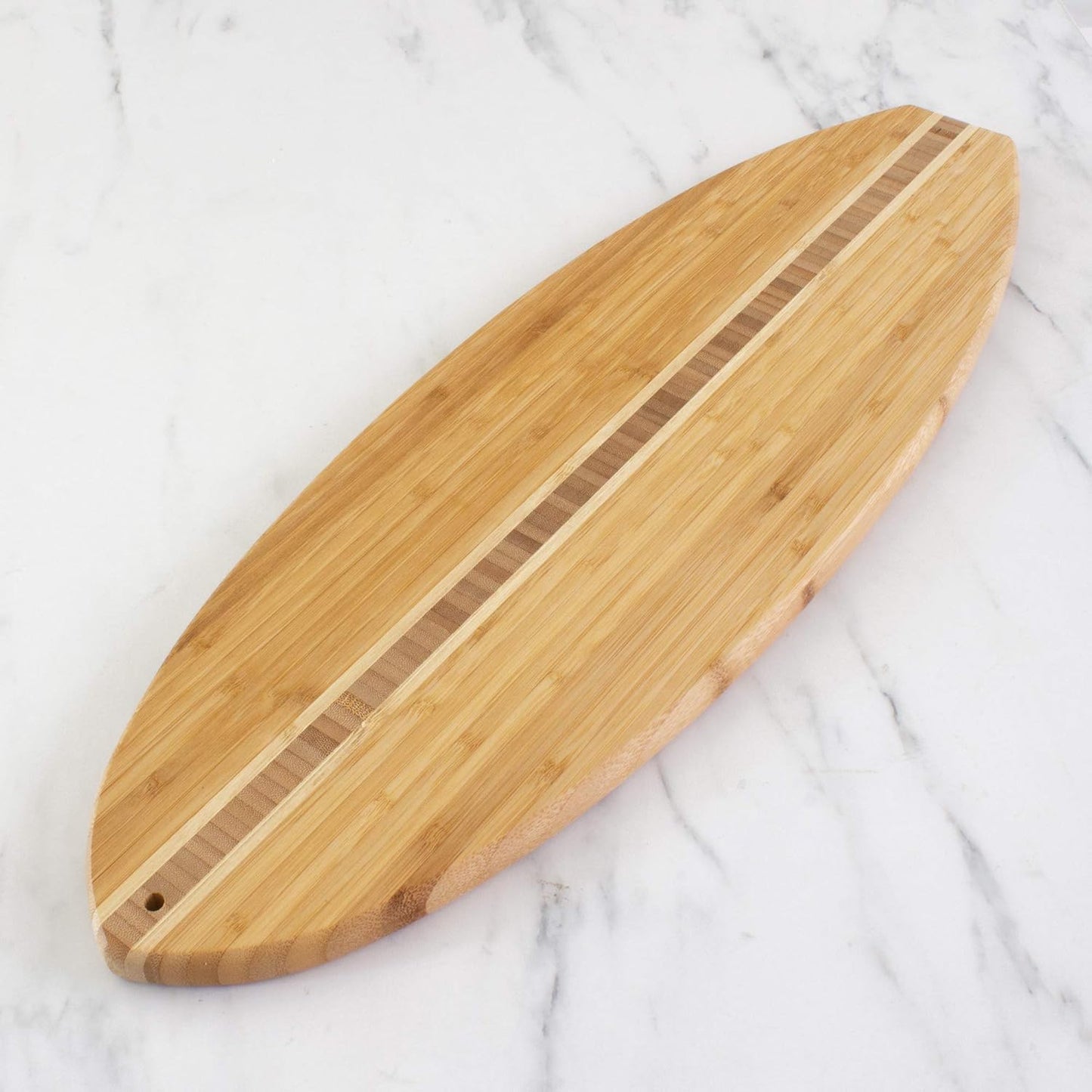 Lil Surfer Small Surfboard Cutting Board, 14.5 x 6 in | Small surfboard-shaped serving board brings beach vibes to charcuterie and snacks. Hang tie for easy wall display.