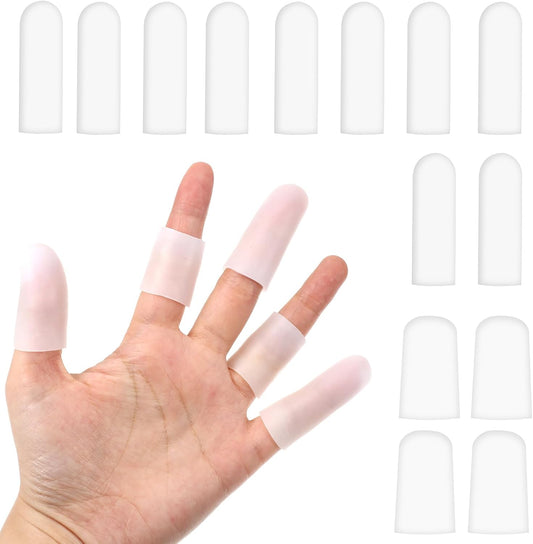 14 Pcs Silicone Finger Protectors, Waterproof Gel Thumb Small Finger Cot Protectors Stall Fingers Covers Shields Provide Relief for Fingers Cracking, Writing, Wounds (2 Size, White)