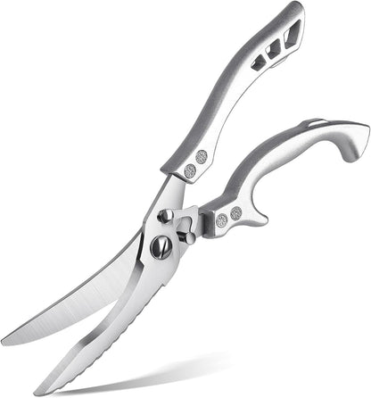 Heavy Duty Stainless Steel Kitchen Shears – Poultry Scissors; suitable for bone, meat, chicken, fish, turkey, and vegetables; spring-loaded, multi-functional, ultra-sharp, and practical
