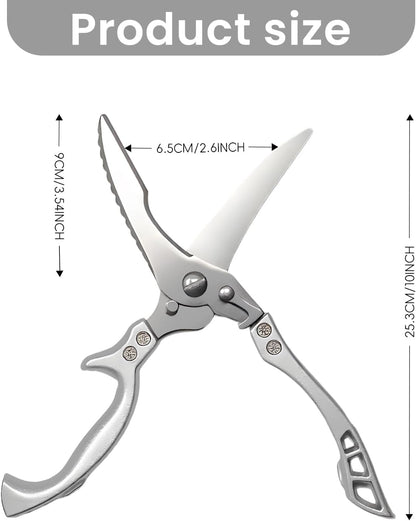 Heavy Duty Stainless Steel Kitchen Shears – Poultry Scissors; suitable for bone, meat, chicken, fish, turkey, and vegetables; spring-loaded, multi-functional, ultra-sharp, and practical