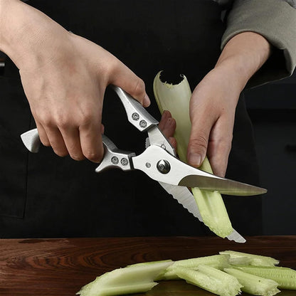 Heavy Duty Stainless Steel Kitchen Shears – Poultry Scissors; suitable for bone, meat, chicken, fish, turkey, and vegetables; spring-loaded, multi-functional, ultra-sharp, and practical