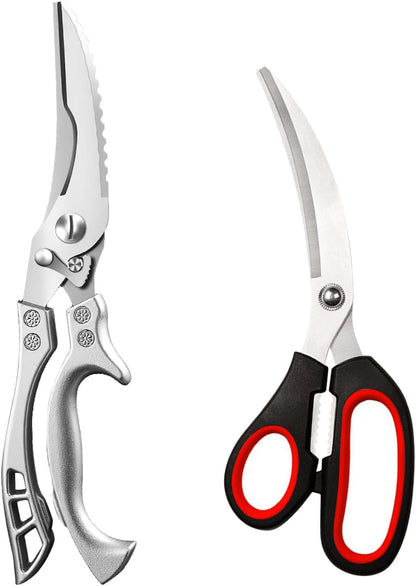 Heavy Duty Stainless Steel Kitchen Shears – Poultry Scissors; suitable for bone, meat, chicken, fish, turkey, and vegetables; spring-loaded, multi-functional, ultra-sharp, and practical