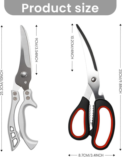 Heavy Duty Stainless Steel Kitchen Shears – Poultry Scissors; suitable for bone, meat, chicken, fish, turkey, and vegetables; spring-loaded, multi-functional, ultra-sharp, and practical