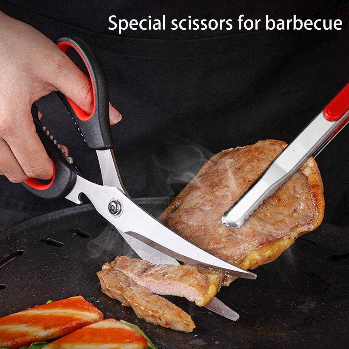 Heavy Duty Stainless Steel Kitchen Shears – Poultry Scissors; suitable for bone, meat, chicken, fish, turkey, and vegetables; spring-loaded, multi-functional, ultra-sharp, and practical