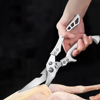 Heavy Duty Stainless Steel Kitchen Shears – Poultry Scissors; suitable for bone, meat, chicken, fish, turkey, and vegetables; spring-loaded, multi-functional, ultra-sharp, and practical