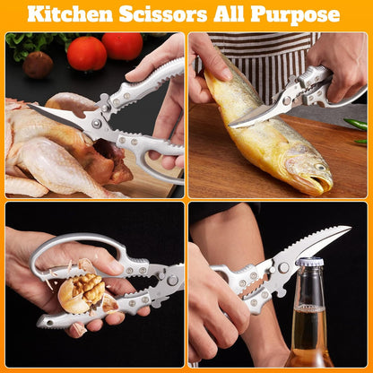 Heavy Duty Kitchen Scissors, Razor Sharp Poultry Shears for Chicken & Bones | Spring-Loaded Kitchen Shears, Multi-Purpose, for Turkey, Meat, Fish, Lobster, Crab, 3Cr13 Steel Blade,Dishwasher Safe