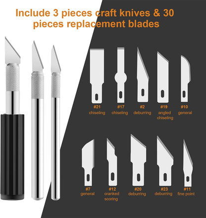 Precision Craft Hobby Knife Set (38pcs) with Wooden Chest, Razor Sharp Knives for Scrapbooking, Art Modeling, Sculpture, Wood&Leather Working- Fine Point, Scoring, Chiseling Blades