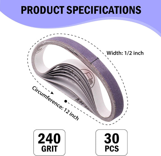 1/2 x 12 Inch Replacement Sharpening Belt for Work Sharp, 30Pcs 240 Medium Grit Knife Sharpener Sanding Belts Kit for Official Work Sharp (WSKTS & WSKTS-KT/Mk.1 & Mk.2) Knife & Tool Sharpener
