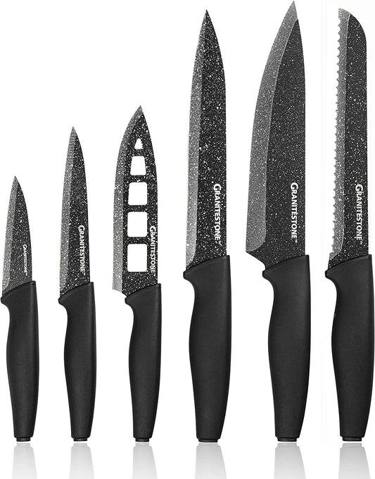 Nutriblade 6 Piece - Ultra Sharp, PFOA-Free Stainless Steel Blades, Kitchen Knife Set, with Nonstick Granite Coating, Easy-Grip Handle, Dishwasher-safe