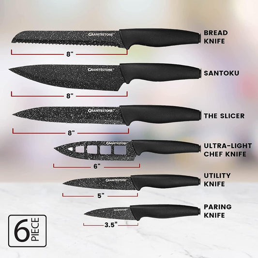 Nutriblade 6 Piece - Ultra Sharp, PFOA-Free Stainless Steel Blades, Kitchen Knife Set, with Nonstick Granite Coating, Easy-Grip Handle, Dishwasher-safe