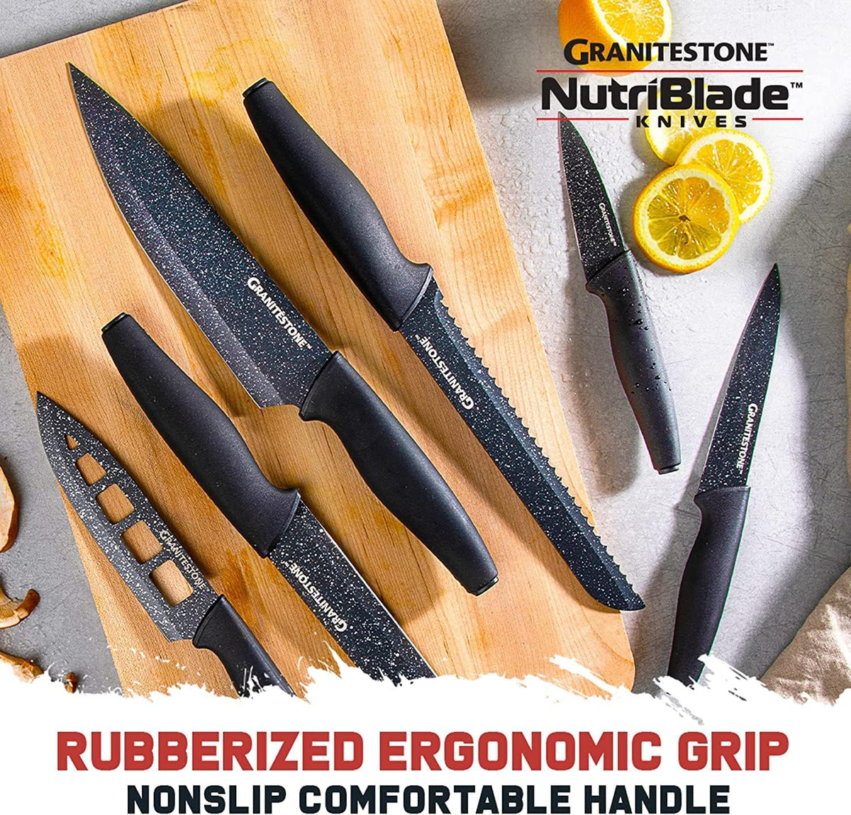 Nutriblade 6 Piece - Ultra Sharp, PFOA-Free Stainless Steel Blades, Kitchen Knife Set, with Nonstick Granite Coating, Easy-Grip Handle, Dishwasher-safe