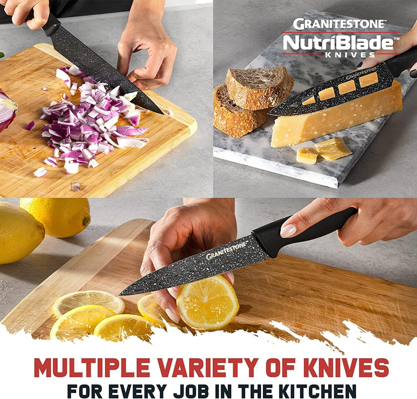 Nutriblade 6 Piece - Ultra Sharp, PFOA-Free Stainless Steel Blades, Kitchen Knife Set, with Nonstick Granite Coating, Easy-Grip Handle, Dishwasher-safe
