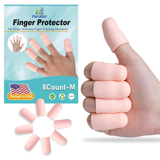 Silicone Finger Protectors - 8 Pcs Finger Cots Sleeves, Medium | Silicone Material, Nude Medium, Soft Finger Sleeves, For Arthritis, Eczema, Cracked Fingers & Daily Protection