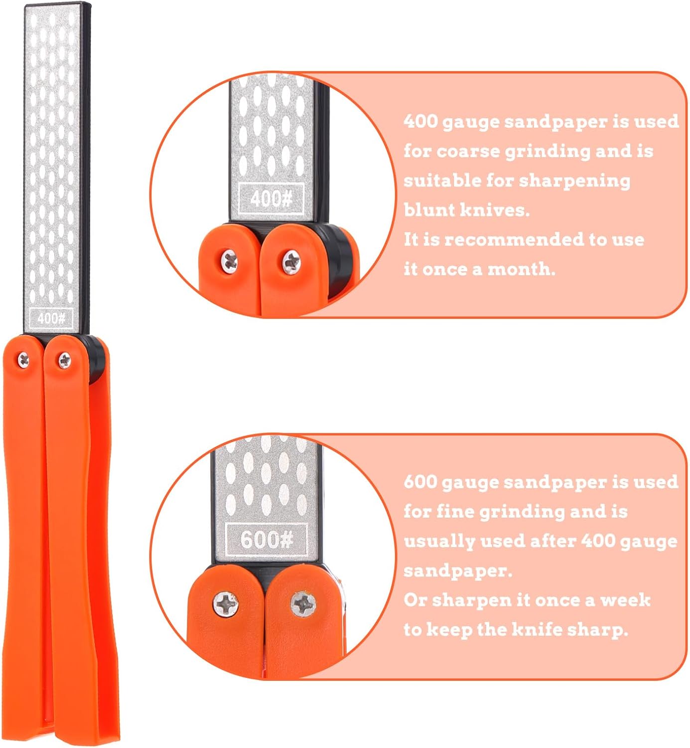 Double Sides Knife Sharpener Tool 400/600 Grits Diamond Sharpening Stone Tool Portable Handheld Pocket Sharpener for Kitchen Outdoor Garden (Fine/Coarse Grinding)