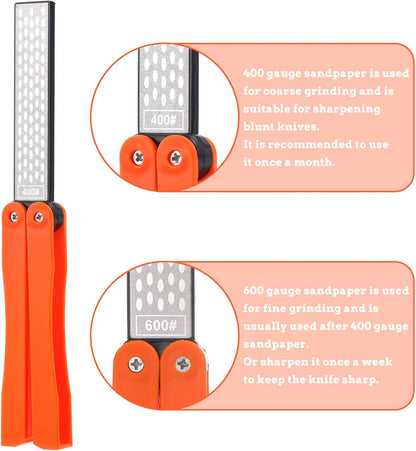 Double Sides Knife Sharpener Tool 400/600 Grits Diamond Sharpening Stone Tool Portable Handheld Pocket Sharpener for Kitchen Outdoor Garden (Fine/Coarse Grinding)