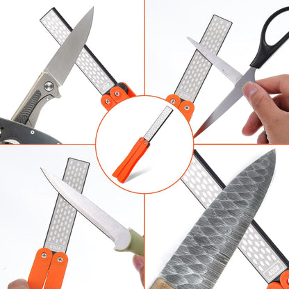 Double Sides Knife Sharpener Tool 400/600 Grits Diamond Sharpening Stone Tool Portable Handheld Pocket Sharpener for Kitchen Outdoor Garden (Fine/Coarse Grinding)