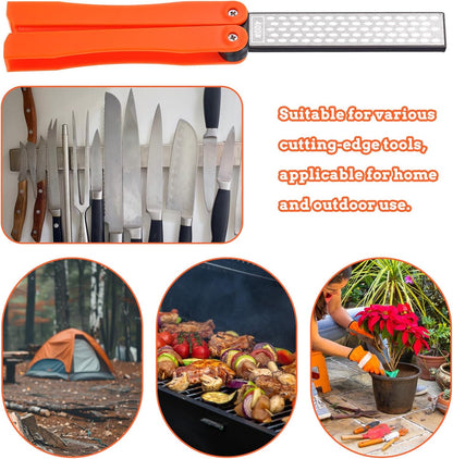 Double Sides Knife Sharpener Tool 400/600 Grits Diamond Sharpening Stone Tool Portable Handheld Pocket Sharpener for Kitchen Outdoor Garden (Fine/Coarse Grinding)