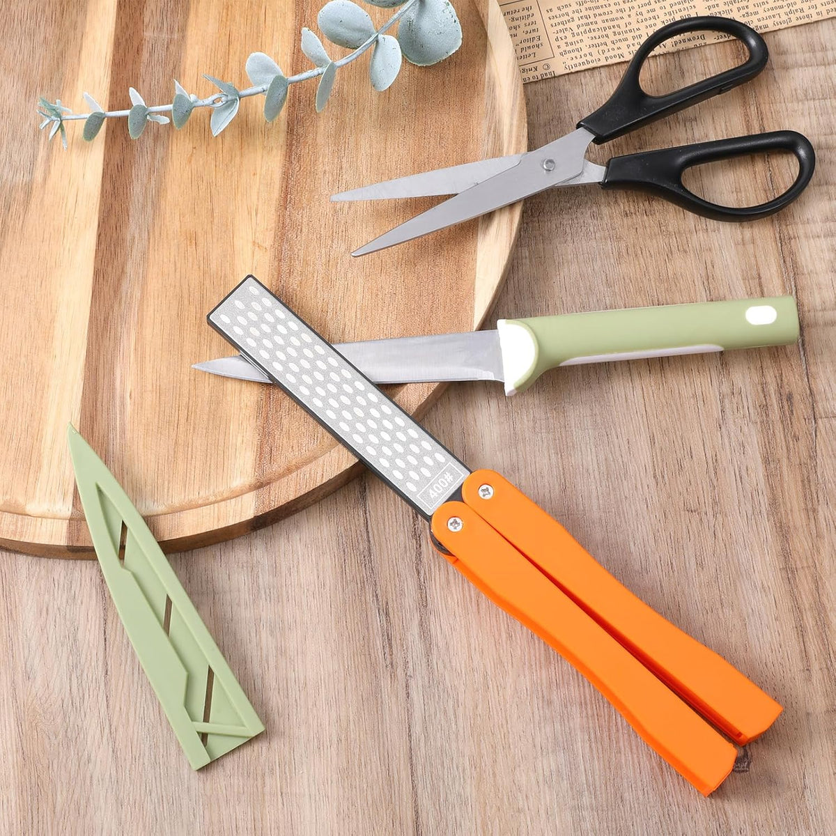 Double Sides Knife Sharpener Tool 400/600 Grits Diamond Sharpening Stone Tool Portable Handheld Pocket Sharpener for Kitchen Outdoor Garden (Fine/Coarse Grinding)