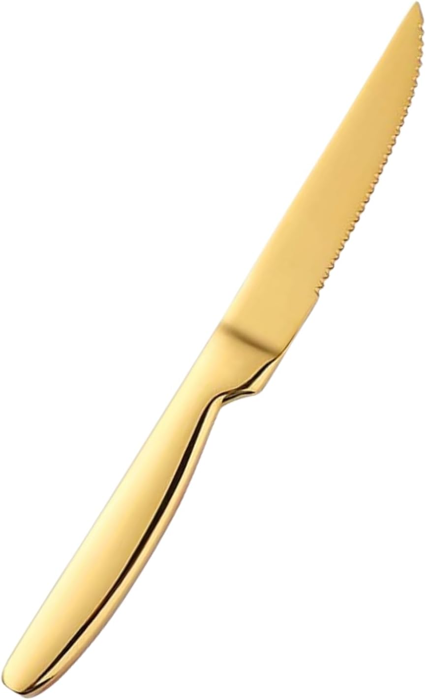 Serrated Steak Knives Set of 8, Stainless Steel 8.7 Inch Gold Steak Dinner Knives Set for Cutting Meat, Beef, Dishwasher Safe