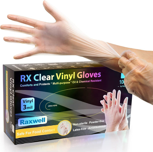 3 Mil Clear Vinyl Gloves - Food Grade Disposable Gloves - Tear Resistant Latex Free Gloves - Kitchen & Cleaning