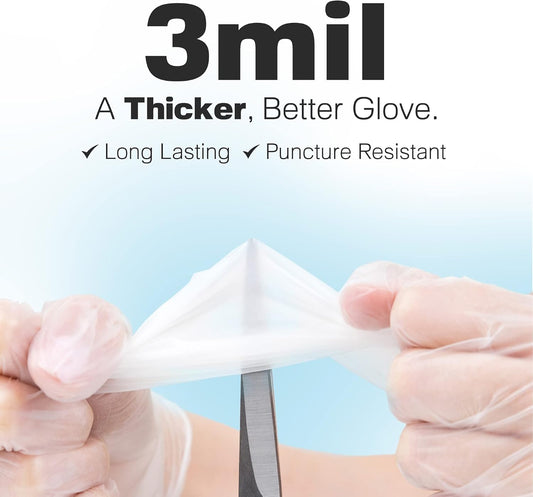 3 Mil Clear Vinyl Gloves - Food Grade Disposable Gloves - Tear Resistant Latex Free Gloves - Kitchen & Cleaning