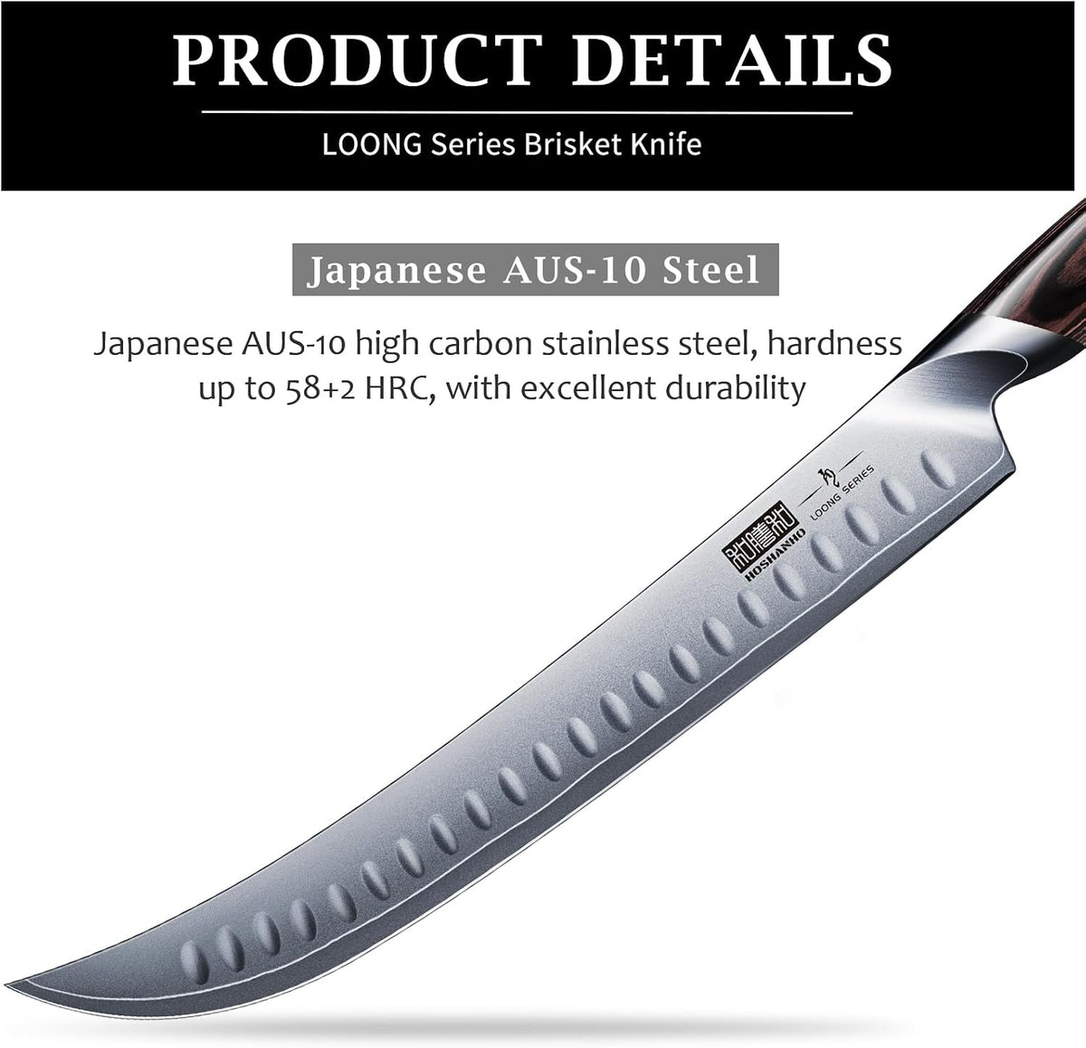 Carving Slicing Knife, 12 Inch Razor Sharp Japanese Brisket Knife | Japanese High Carbon Steel Curved Butcher Breaking Knives with Ergonomic Handle, Professional Butcher Knife for Meat Cutting