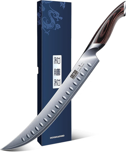 Carving Slicing Knife, 12 Inch Razor Sharp Japanese Brisket Knife | Japanese High Carbon Steel Curved Butcher Breaking Knives with Ergonomic Handle, Professional Butcher Knife for Meat Cutting