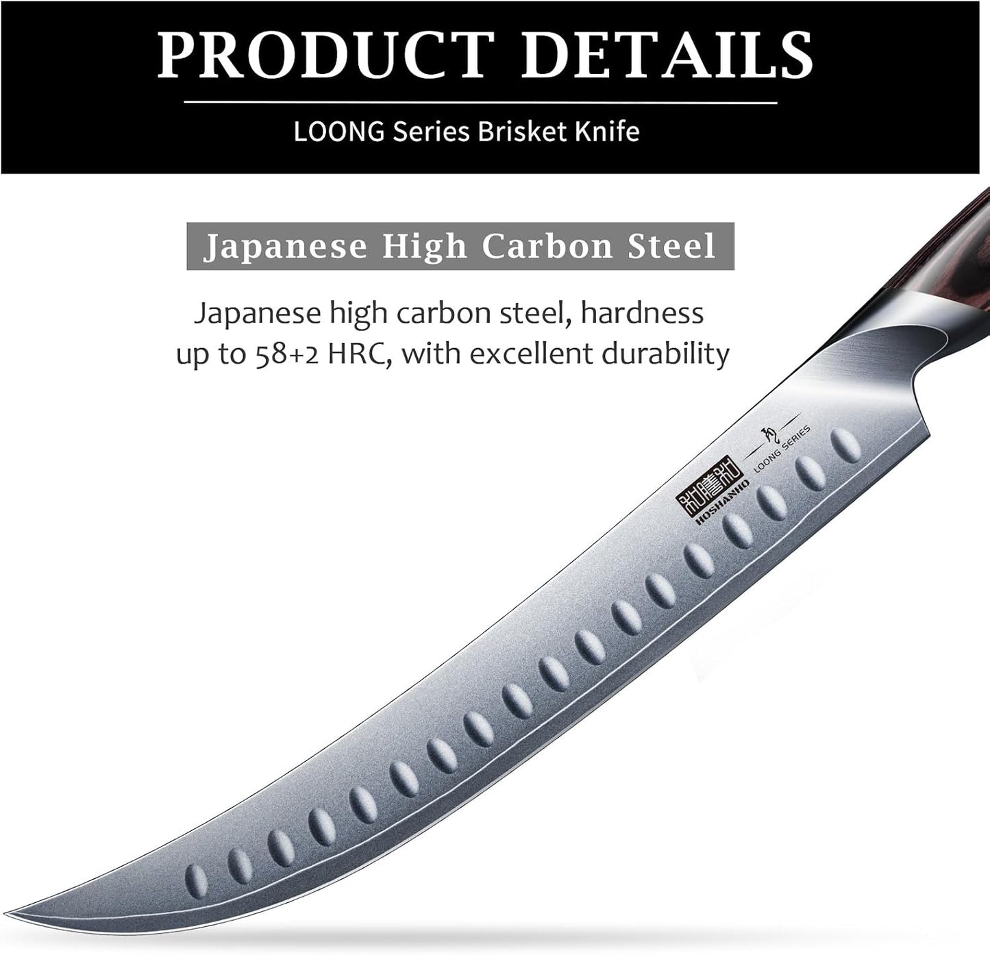 Carving Slicing Knife, 12 Inch Razor Sharp Japanese Brisket Knife | Japanese High Carbon Steel Curved Butcher Breaking Knives with Ergonomic Handle, Professional Butcher Knife for Meat Cutting