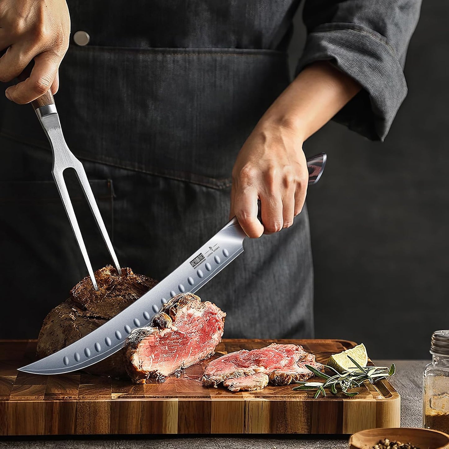 Carving Slicing Knife, 12 Inch Razor Sharp Japanese Brisket Knife | Japanese High Carbon Steel Curved Butcher Breaking Knives with Ergonomic Handle, Professional Butcher Knife for Meat Cutting