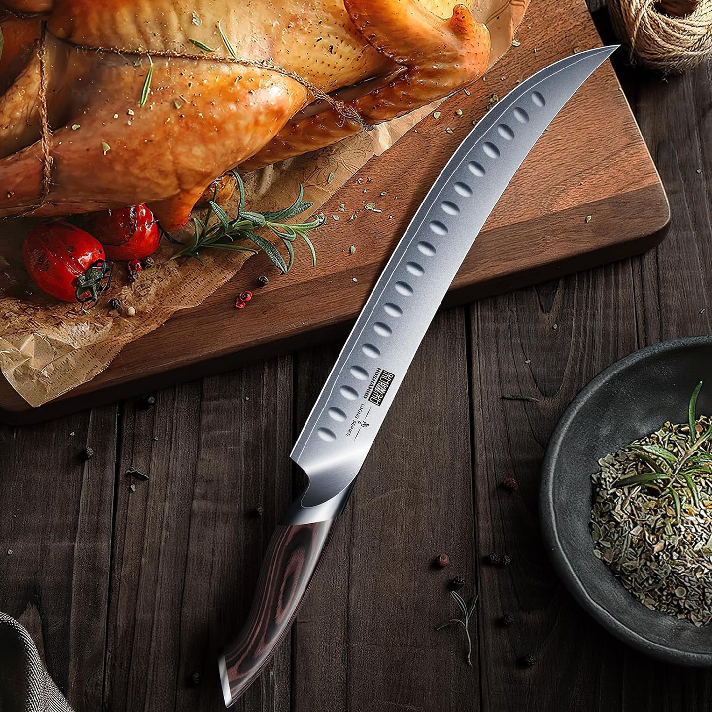 Carving Slicing Knife, 12 Inch Razor Sharp Japanese Brisket Knife | Japanese High Carbon Steel Curved Butcher Breaking Knives with Ergonomic Handle, Professional Butcher Knife for Meat Cutting