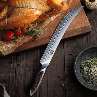 Carving Slicing Knife, 12 Inch Razor Sharp Japanese Brisket Knife | Japanese High Carbon Steel Curved Butcher Breaking Knives with Ergonomic Handle, Professional Butcher Knife for Meat Cutting